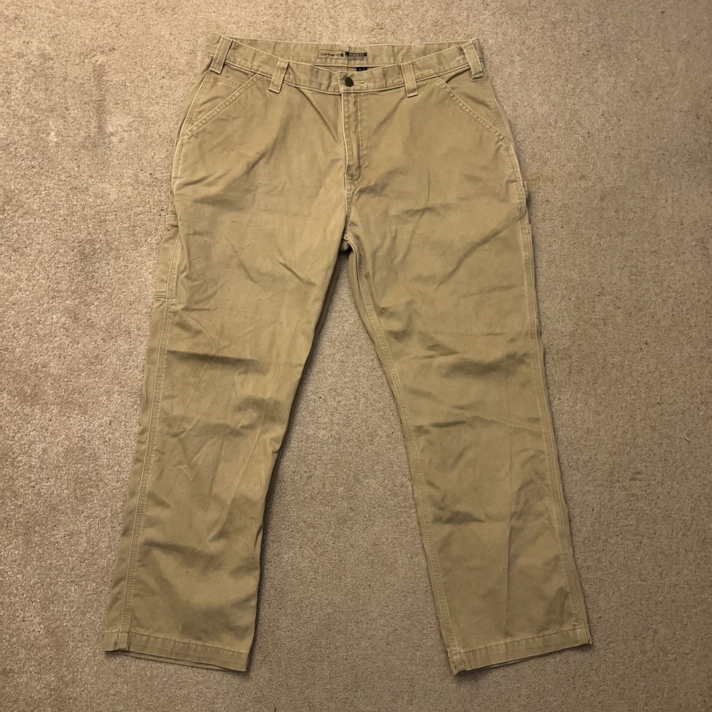 Carhartt Pants Mens 38x30 Tan Khaki Relaxed Fit Carpenter Cargo Canvas Workwear